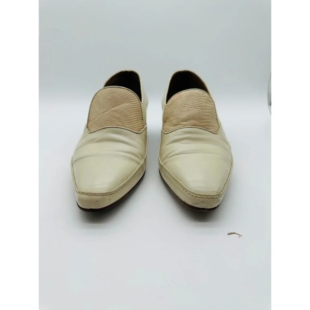 Foti Handmade in Italy Ivory Leather Slip On Loafers Shoes Men's Size 7 D Genuin